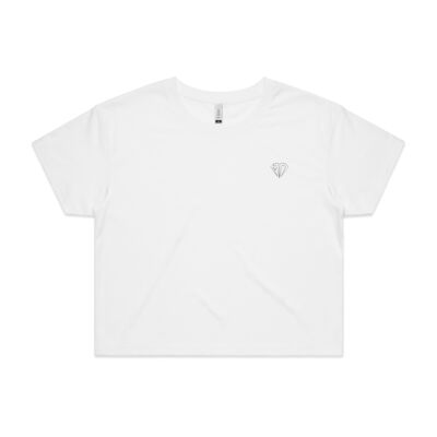 Womens Crop Tee Diamond Pocket White Print Thumbnail