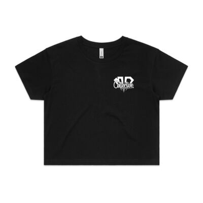 Womens Crop Tee LOGO Pocket White Print Thumbnail